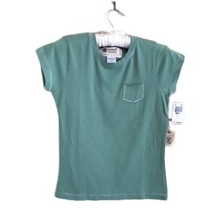 One World Live and Let Live Green Tee with Blinged Front Pocket and Art on Back